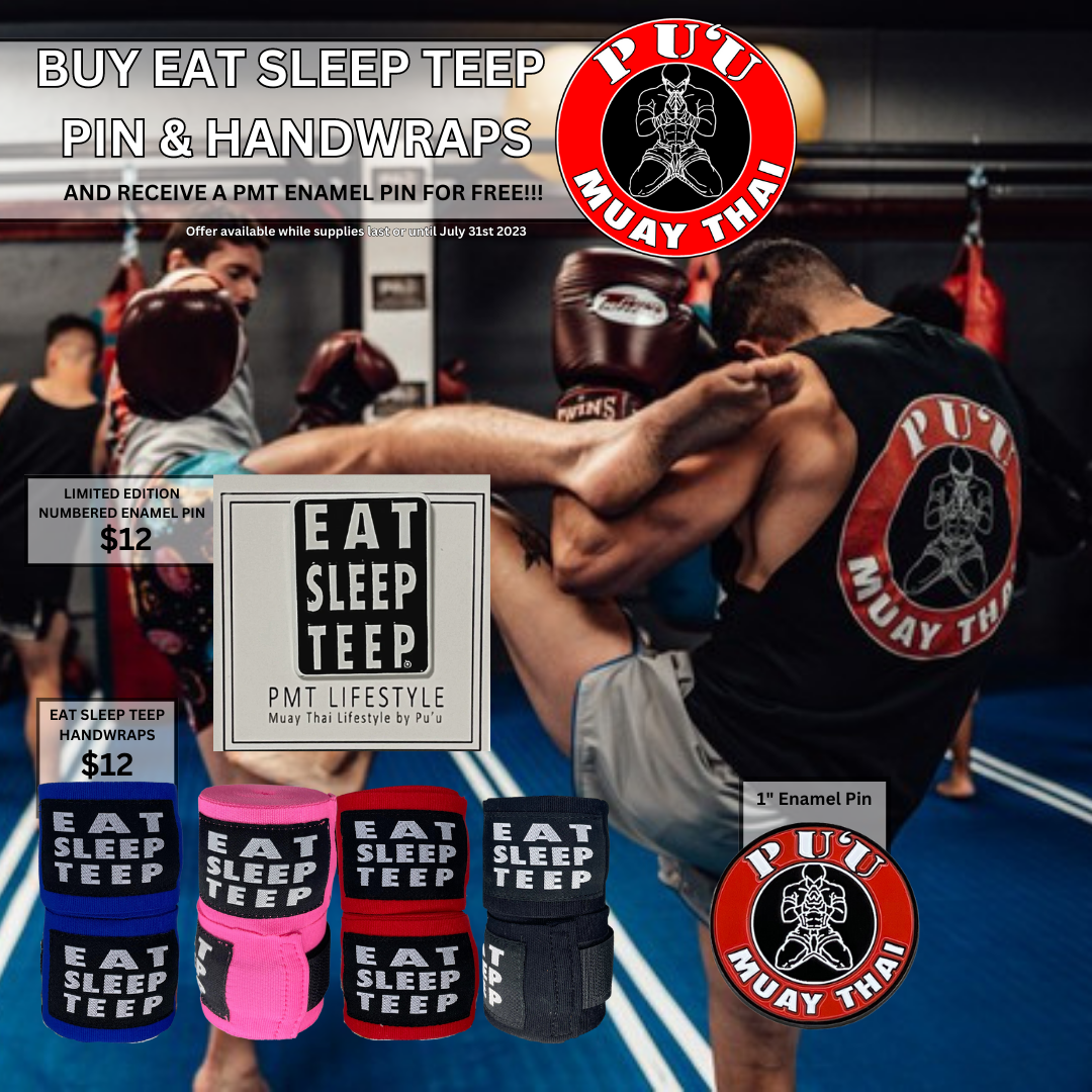 Buy Eat Sleep Teep Pin & Handwraps, get a PMT pin for free!