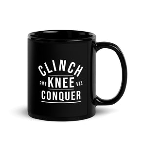 Clinch Knee Conquer: Vintage Muay Thai Warrior Path Black Coffee Mug
