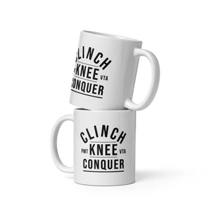 Clinch Knee Conquer: Vintage Muay Thai Warrior Path White Coffee Mug